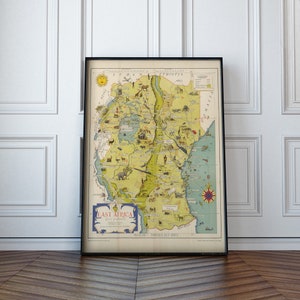 África Oriental de 1949: Tierra de sol, mapa antiguo de la naturaleza de África Oriental, mapa antiguo de la naturaleza de África Oriental / MP158