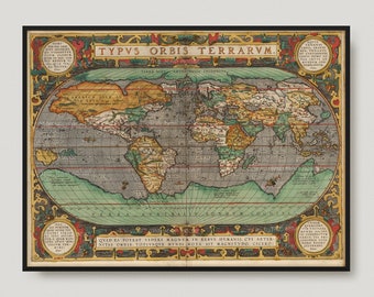 1579年の世界地図、16世紀のアンティークの世界地図、古地図、希少な