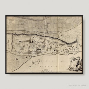 Carte de Montréal de 1758, ancienne carte de Montréal, ancienne carte historique de Montréal, carte de la ville de Montréal | MP357