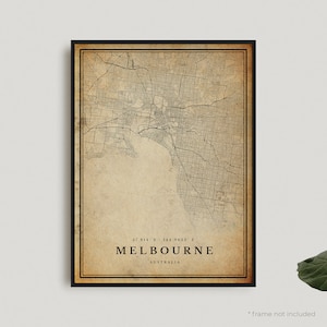 Mellow Vintage Karte Drucken, Melkenton Retro Karte Poster, Karte im antiken Stil, Australien, Büro Wand Kunst, Housewarming Geburtstagsgeschenk | VW168