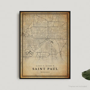 Saint Paul vintage kaartafdruk, Saint Paul retro kaartposter, kaart in antieke stijl, Minnesota, kantoormuurkunst, housewarming verjaardagscadeau | VU66