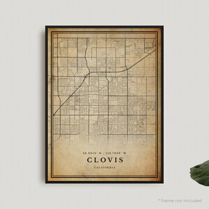 Clovis Vintage Map Print, Clovis Retro Map Poster, Mapa w stylu antycznym, Kalifornia, Sztuka ścienna do biura, Prezent urodzinowy na parapetówkę | VU296