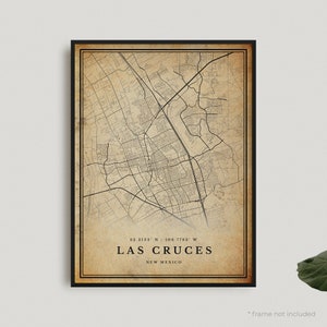 Las Cruces Vintage Karte Print, Las Cruces Retro Karte Poster, Karte im antiken Stil, New Mexico, Bürowand, Einweihungsparty Geburtstagsgeschenk | VU285