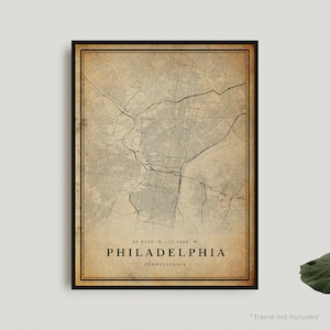 Philadelphia Vintage Map Print, Philadelphia Retro Map Poster, Antique Style Map, Pennsylvania, Office, Housewarming Birthday Gift | VU05