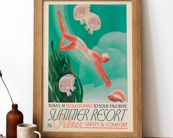 Summer Resort vintage Affiche, Summer Resort Retro Print, vintage American Travel Poster | TR354