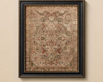Vintage Persian Rug Print, Ornamental Textile Wall Art, Antique Pattern Decor