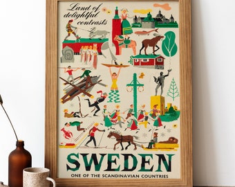 Sweden Vintage Poster, Sweden Retro Print, Vintage Swedish Travel Poster | TR385