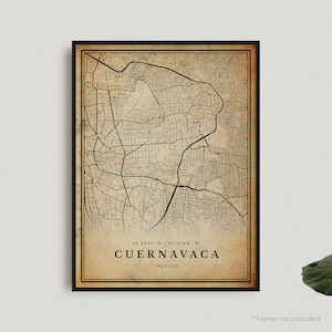Impresión de mapa vintage de Cuernavaca, póster de mapa retro de Cuernavaca, mapa de estilo antiguo, México, arte de pared de oficina, regalo de cumpleaños de inauguración de la casa / VW421