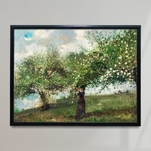 Winslow Homer Painting, Girl Picking Apple Blossoms (1879) Painting, Poster, Famous Painting, Fine Art Reproductions | AR43