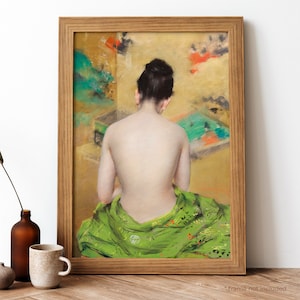 Naked Japanese Woman Vintage Poster, Naked Japanese Woman Retro Print, Naked Japanese Woman Antique Print | TH18