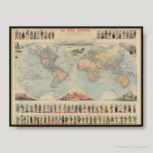 1880 Le Petit Journal Mappemonde, 19th Century Antike Karte der Welt, Alte Karte der Welt, seltene Vintage Karte der Welt | MP439