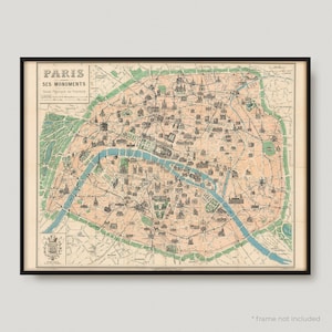 1905 Paris Ses Monuments. Guide Pratique Du Visiteur, Antique Map of Paris, Old Historical Map of Paris, Paris City Map | MP408
