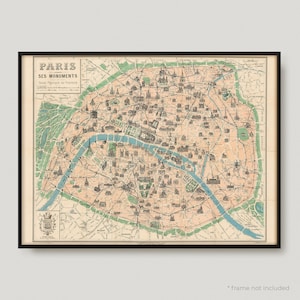 1905 Paris Ses-monumenten. Gids Pratique Du Visiteur, antieke kaart van Parijs, oude historische kaart van Parijs, stadsplattegrond Parijs | MP408