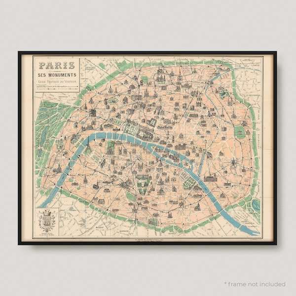 1905 Paris Ses Monuments. Guide Pratique Du Visiteur, Carte Antique de Paris, Ancienne Carte Historique de Paris, Carte de la ville de Paris | MP408