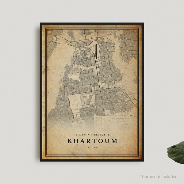 Khartoem Vintage Kaart Print, Khartoem Retro Map Poster, Antieke Stijl Kaart, Soedan, Office Wall Art, Housewarming Verjaardagscadeau | VW147