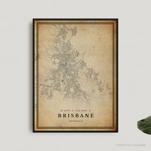 Impresión de mapa antiguo de Brisbane, póster de mapa retro de Brisbane, mapa de estilo antiguo, Australia, arte de pared de oficina, regalo de cumpleaños de inauguración de la casa / VW336