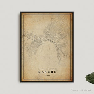 Impression de carte vintage Nakuru, affiche de carte rétro Nakuru, carte de style ancien, Kenya, oeuvre d'art murale de bureau, cadeau d'anniversaire de pendaison de crémaillère | VW185