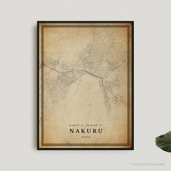 Nakuru Vintage Map Print, Nakuru Retro Map Poster, Antique Style Map, Kenya, Office Wall Art, Housewarming Birthday Gift | VW185