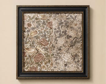Vintage Floral Pattern Print, William Morris Inspired Botanical Art, Birds and Roses Wall Decor