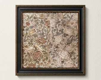 Vintage Floral Pattern Print, William Morris Inspired Botanical Art, Birds and Roses Wall Decor