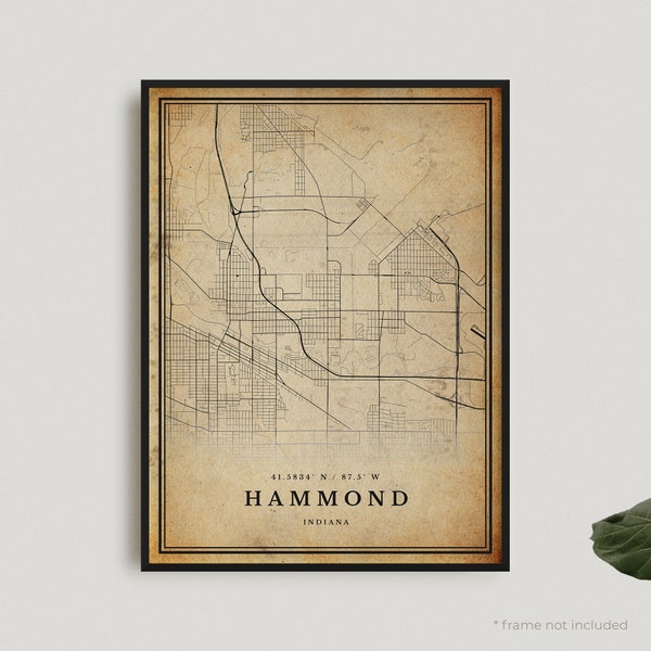 Hammond Vintage Map Print, Hammond Retro Map Poster, Antique Style Map, Indiana, Office Wall Art, Housewarming Birthday Gift | VU410