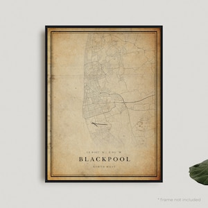 Impresión de mapa antiguo de Blackpool, póster de mapa retro de Blackpool, mapa de estilo antiguo, noroeste, arte de pared de oficina, regalo de cumpleaños de inauguración de la casa / VW100