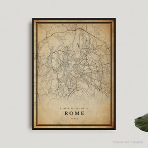 Stampa mappa vintage di Roma, poster mappa retrò di Roma, mappa in stile antico, Italia, arte murale per ufficio, regalo di compleanno per inaugurazione della casa / VW289