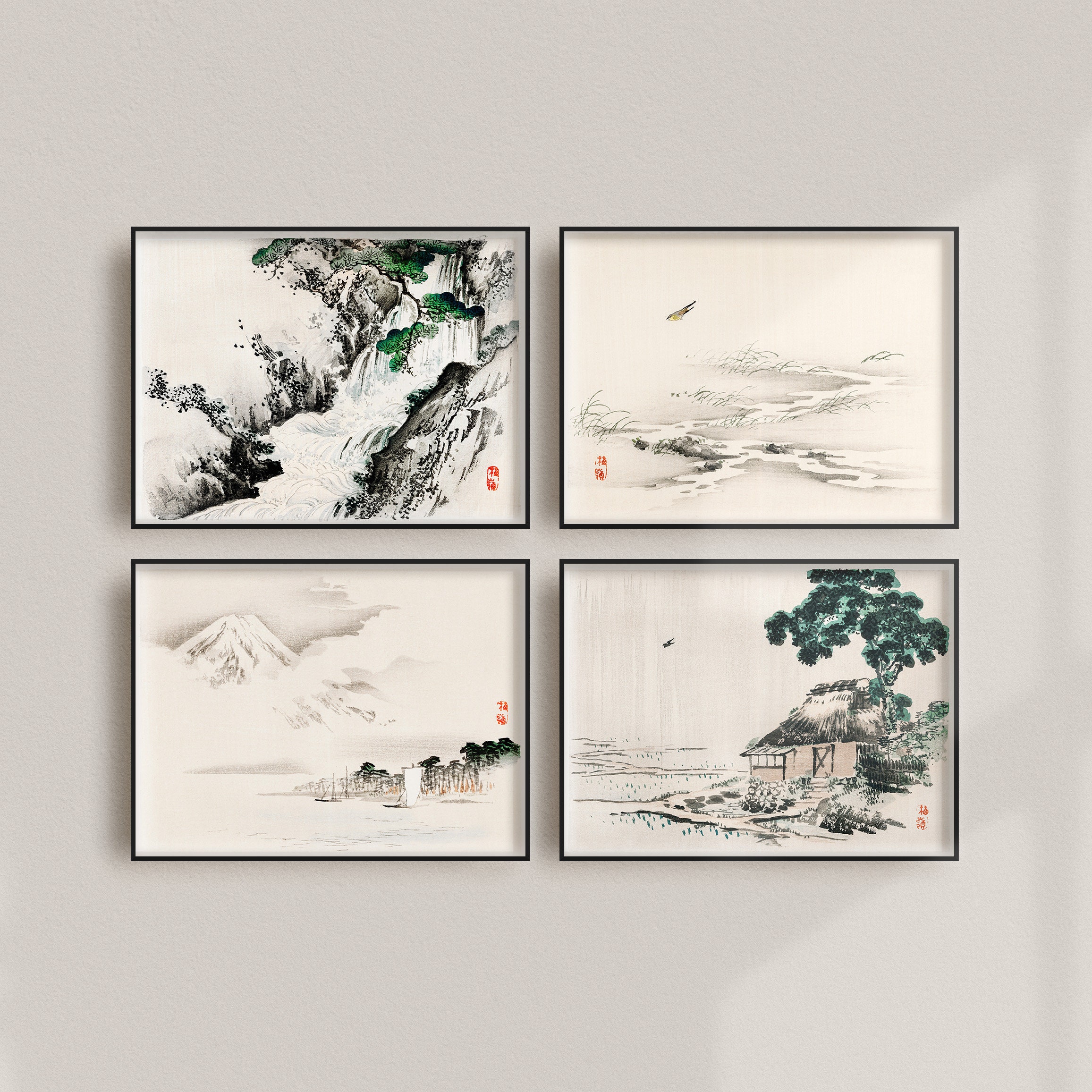 アンティーク 版画日本画 花・植物・果実の絵 4点セット