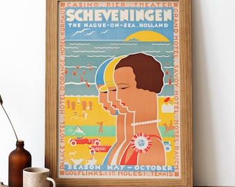Scheveningen Vintage Poster, Scheveningen Retro Print, Vintage Dutch Travel Poster | TR196