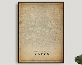 London Vintage Map Print, London Retro Map Poster, Antique Style Map, England, Office Wall Art, Housewarming Birthday Gift | VW51