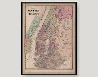 1867 Plan Of New York And Brooklyn, Antique Map of New York And Brooklyn, Old Historical Map, New York And Brooklyn City Map | MP254