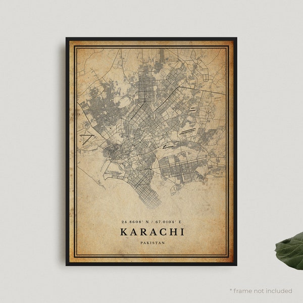 Karachi Vintage Map Print, Karachi Retro Map Poster, Antique Style Map, Pakistan, Office Wall Art, Housewarming Birthday Gift | VW121