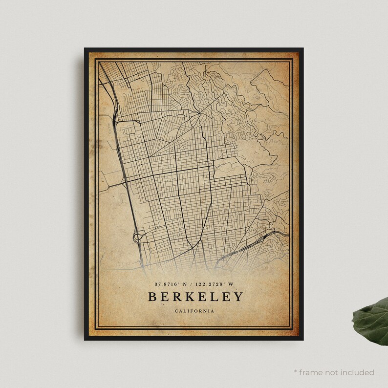 Berkeley Vintage Map Print Berkeley Retro Map Poster Antique Etsy
