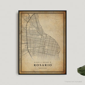 Impression de carte vintage de Rosario, affiche de carte rétro de Rosario, carte de Style ancien, Argentine, art mural de bureau, cadeau d'anniversaire de pendaison de crémaillère | VW254