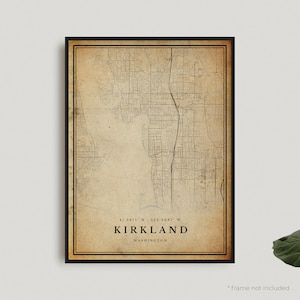 Kirkland Vintage Karte Print, Kirkland Retro Karte Poster, antike Landkarte, Washington, Büro Wand Kunst, Housewarming Geburtstagsgeschenk | VU373
