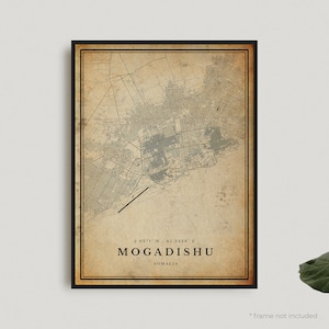 Impresión de mapa antiguo de Mogadiscio, póster de mapa retro de Mogadiscio, mapa de estilo antiguo, Somalia, arte de pared de oficina, regalo de cumpleaños de inauguración de la casa / VW229