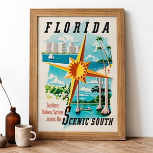 Poster vintage della Florida, stampa retrò della Florida, poster di viaggio americano vintage / TR187