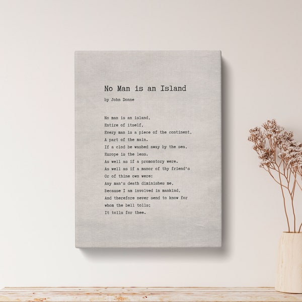 John Donne No Man is an Island Poem Print - Vintage Canvas Print, Poetry Print Gift, Literaty Poster, Poem Art, vintage poem print | VQ86