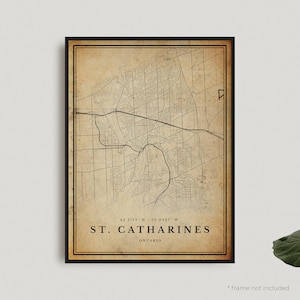 Impression de carte vintage St. Catharines, affiche de carte rétro St. Catharines, carte de Style ancien, Ontario, bureau, cadeau d'anniversaire de pendaison de crémaillère | VW17+