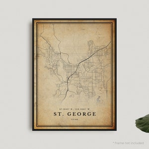 St. George Vintage Map Print, St. George Retro Map Poster, Antique Style Map, Utah, Office Wall Art, Housewarming Birthday Gift | VU431