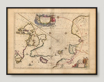 1690 Nova Et Accurata Poli Arctici, Antique map of North Pole, Old Map of North Pole, Vintage North Pole Map | MP126