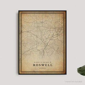 Roswell Vintage Map Print, Roswell Retro Map Poster, Antique Style Map, Georgia, Office Wall Art, Housewarming Birthday Gift | VU318