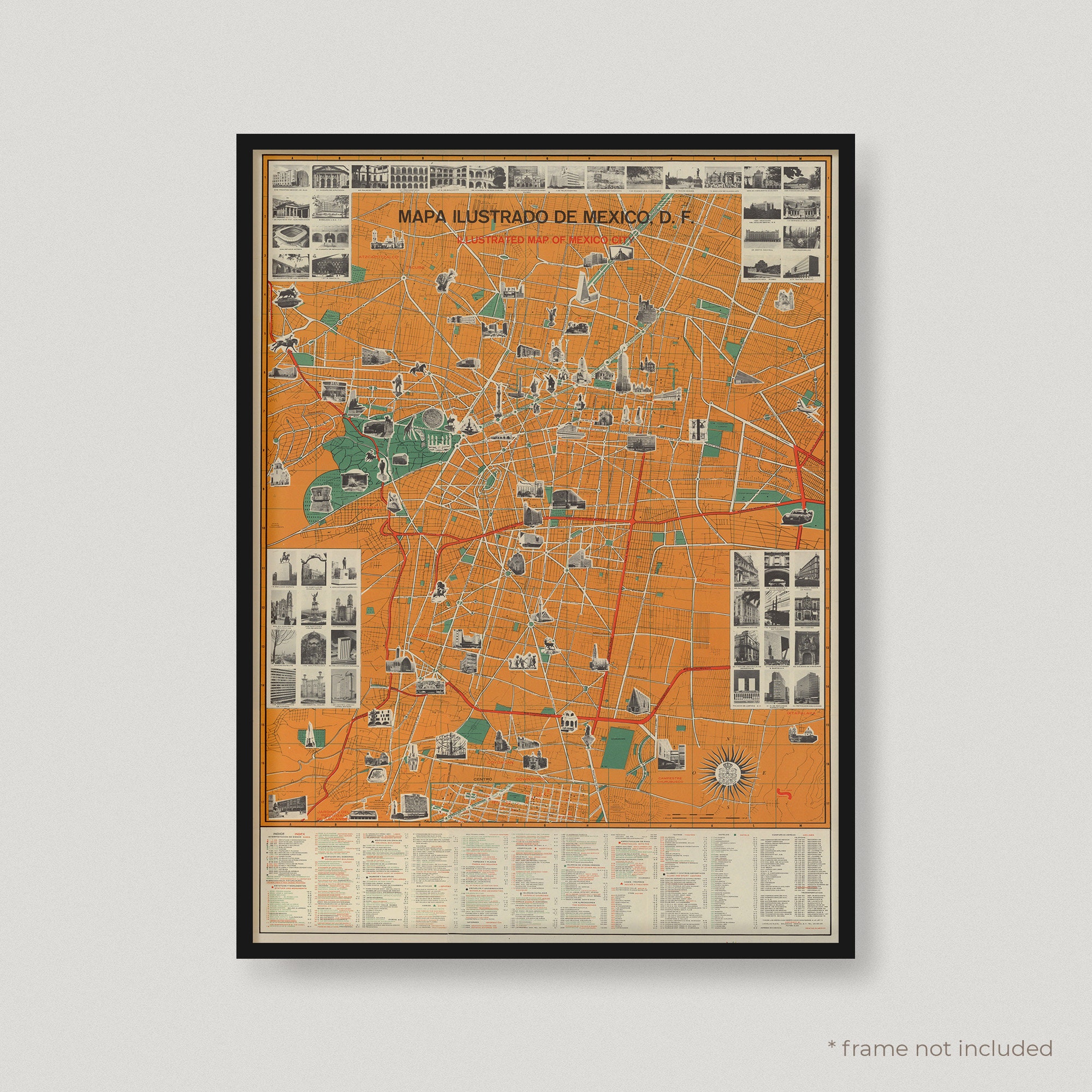 Ciudad de Mexico map Old map of Ciudad de Mexico print Fine print, available on paper or