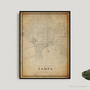 Vintage kaartafdruk van Tamper, retro kaartposter van Tamper, kaart in antieke stijl, Florida, kunst aan de muur kantoor, housewarming verjaardagscadeau | VU53+