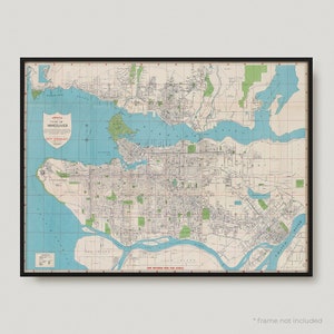 1947 Plan de Vancouver, carte ancienne de Vancouver, ancienne carte historique de Vancouver, plan de la ville de Vancouver | MP405