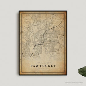 Stampa mappa vintage Pawtucket, poster mappa retrò Pawtucket, mappa in stile antico, Rhode Island, parete ufficio, regalo di compleanno per inaugurazione della casa / VU473