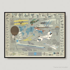 1962 Weltkarte Flugwege zeigen, Vintage Karte, Weltflugwege Antike Karte | MP187