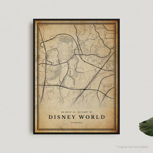 Disneyworld Vintage Karte Florida, Disneyworld Retro Karte Druck, Vintage Stil Karte, Florida, Büro Kunst, Housewarming Geburtstagsgeschenk | VU501