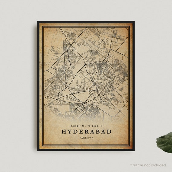 Hyderabad Vintage Map Print Hyderabad Retro Map Poster Etsy