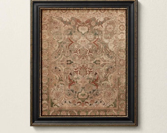 Vintage Persian Rug Print, Ornamental Textile Wall Art, Antique Pattern Decor